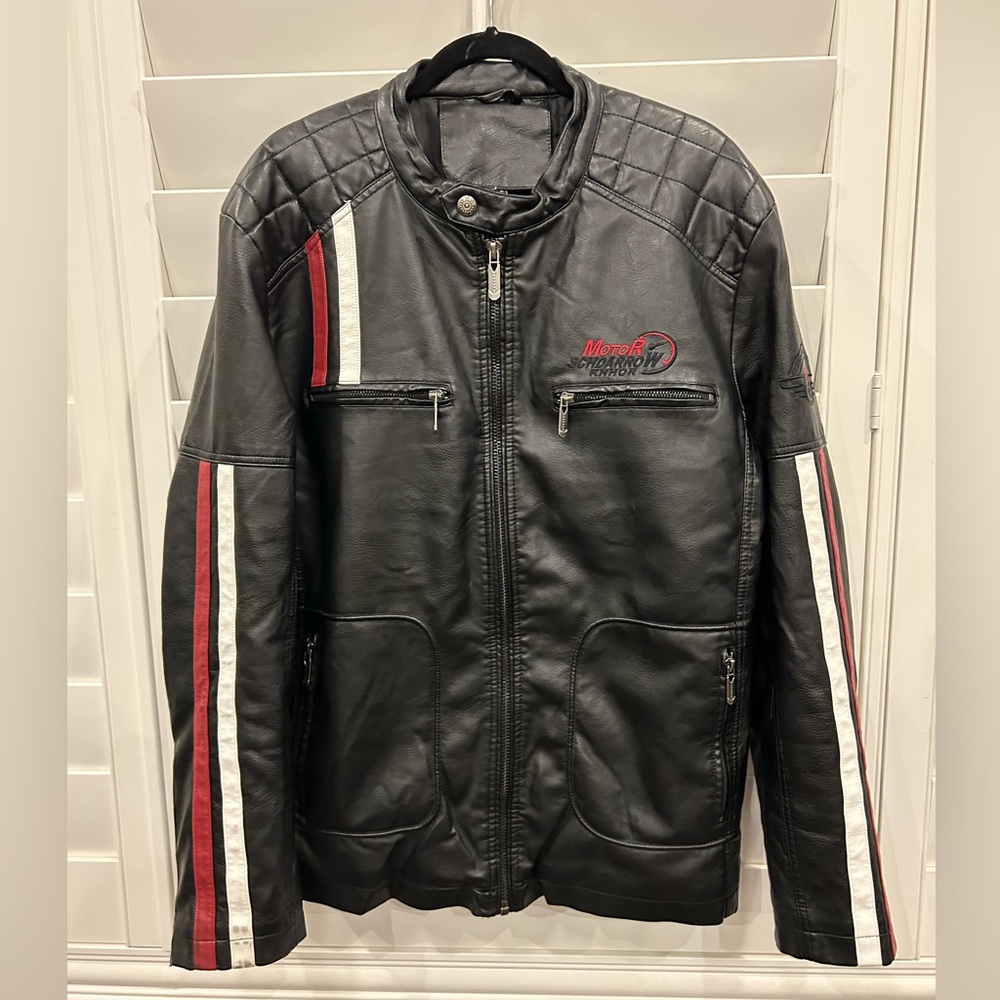 SCHDARROW KNHOR Mens Faux Leather Full-Zip Motorcycle Jacket